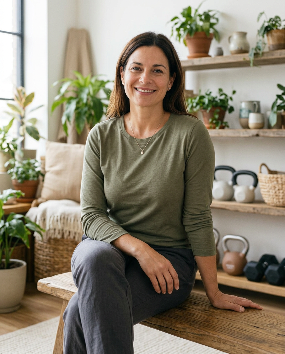 Confident woman smiling in a welcoming wellness space