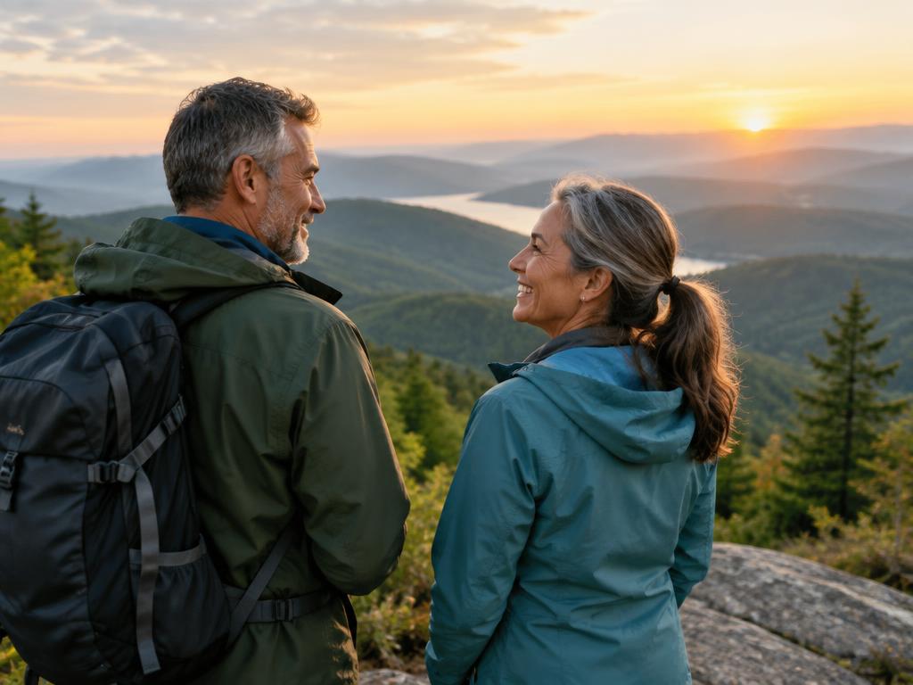 Mature couple sharing a moment on a mountain overlook